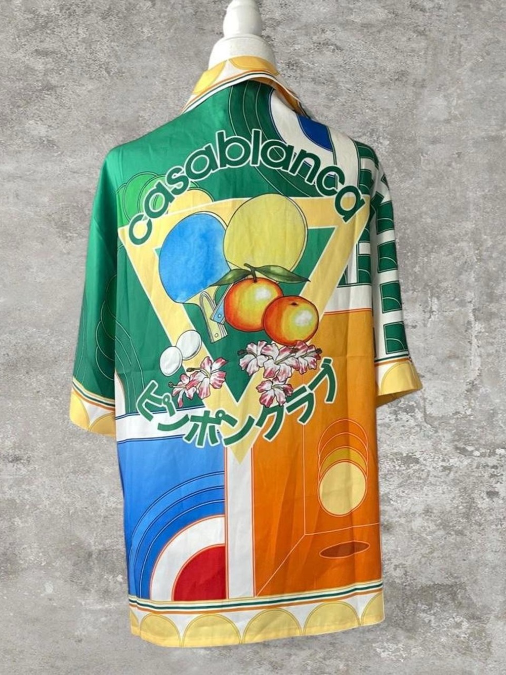 Casablanca Tennis Club Silk Button-Down Shirt Size Large